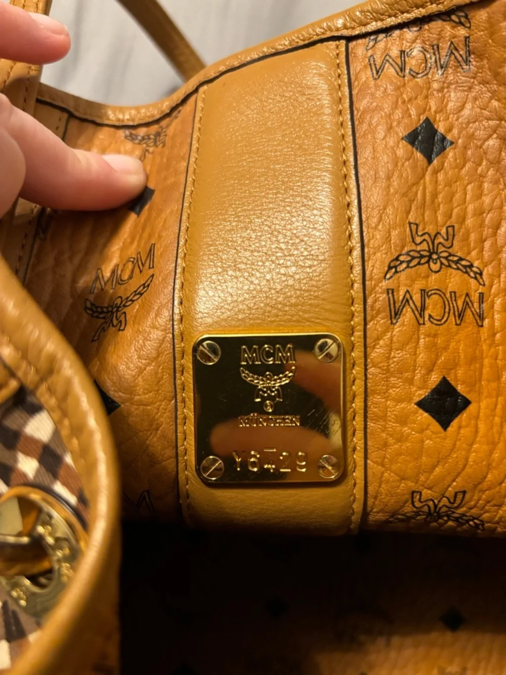 MCM Cognac Logo-Print Tote with Black Accents - Picture 4 of 8